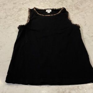 J. Crew Black Tank Top with Animal Print Trim